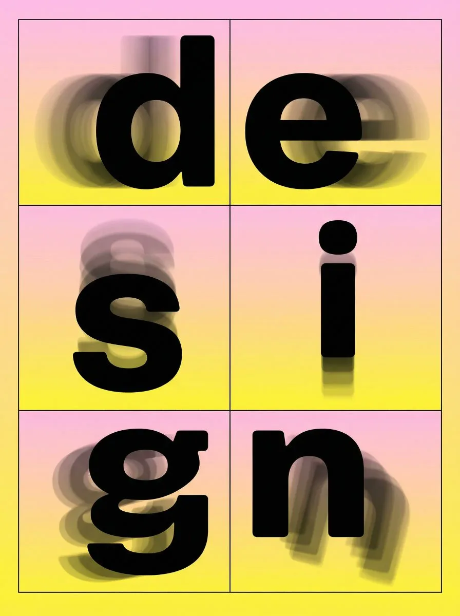 Слово design с эффектом движения на градиентном фоне