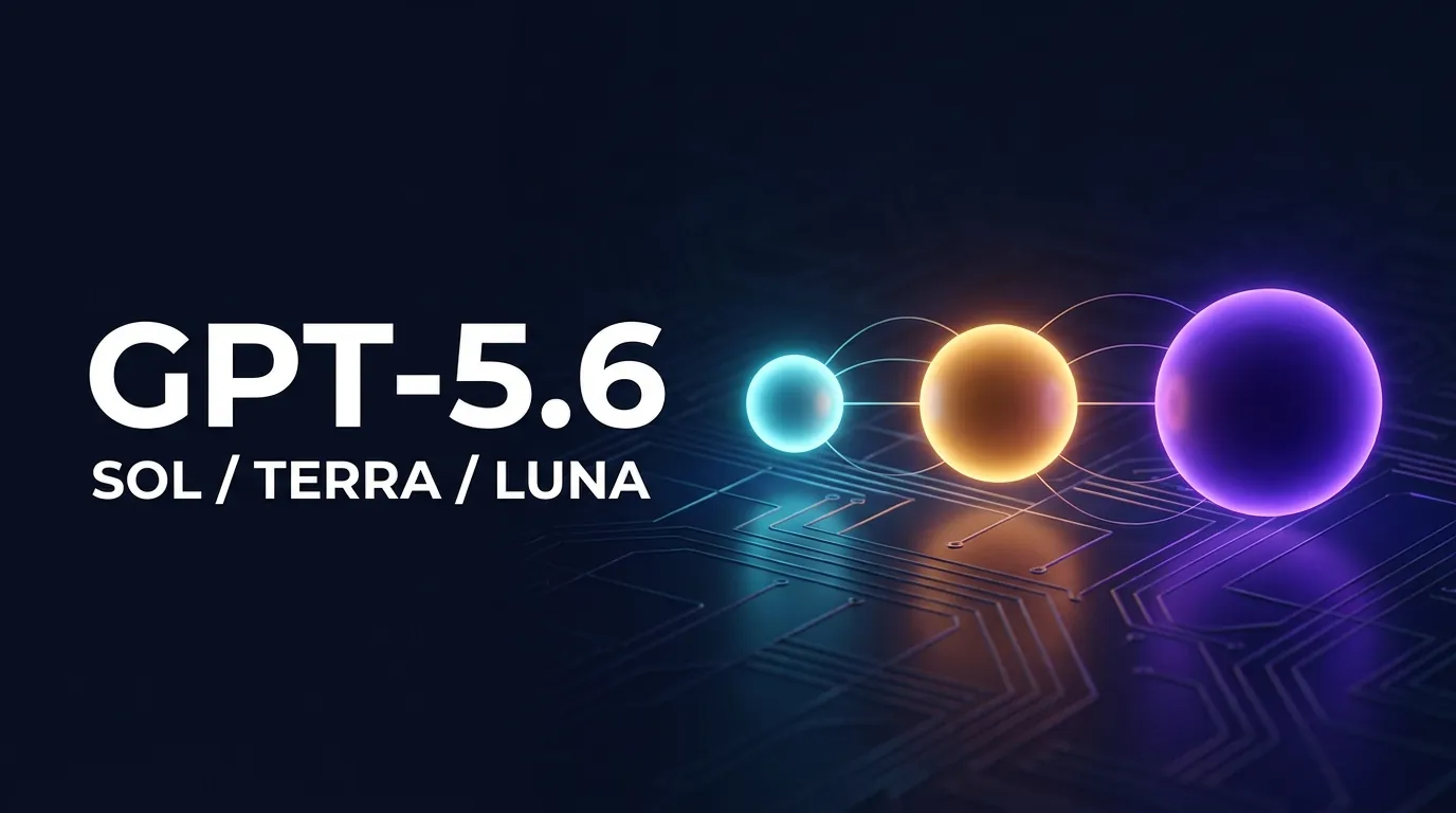 Три светящихся шара разного размера — модели GPT-5.6 Sol, Terra и Luna