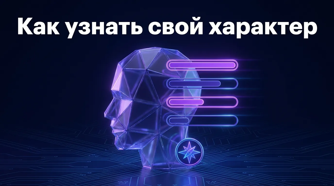 Светящийся профиль головы и четыре шкалы черт — символ знакомства со своим характером