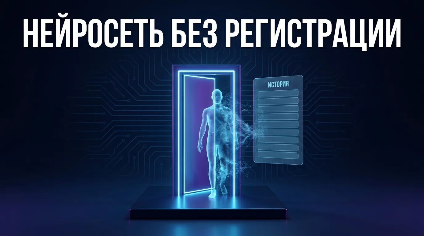 Схема, показывающая, что теряет пользователь, работающий с нейросетью без аккаунта: историю, переносимость, квоту и контроль над данными.
