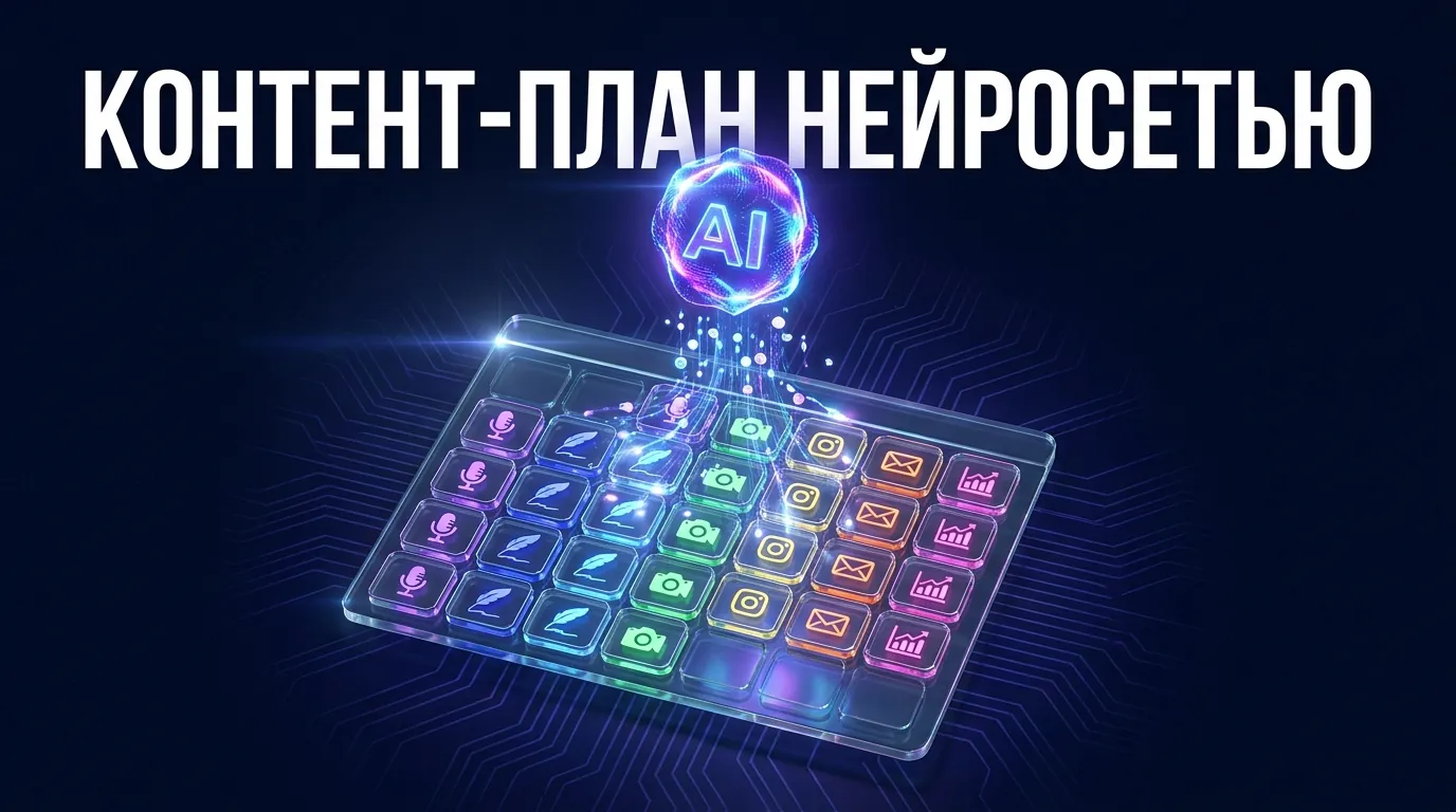 Изображение рубрикатора с пятью рубриками, каждая из которых имеет заданную долю в процентах и примеры тем, сгенерированных нейросетью для контент плана.