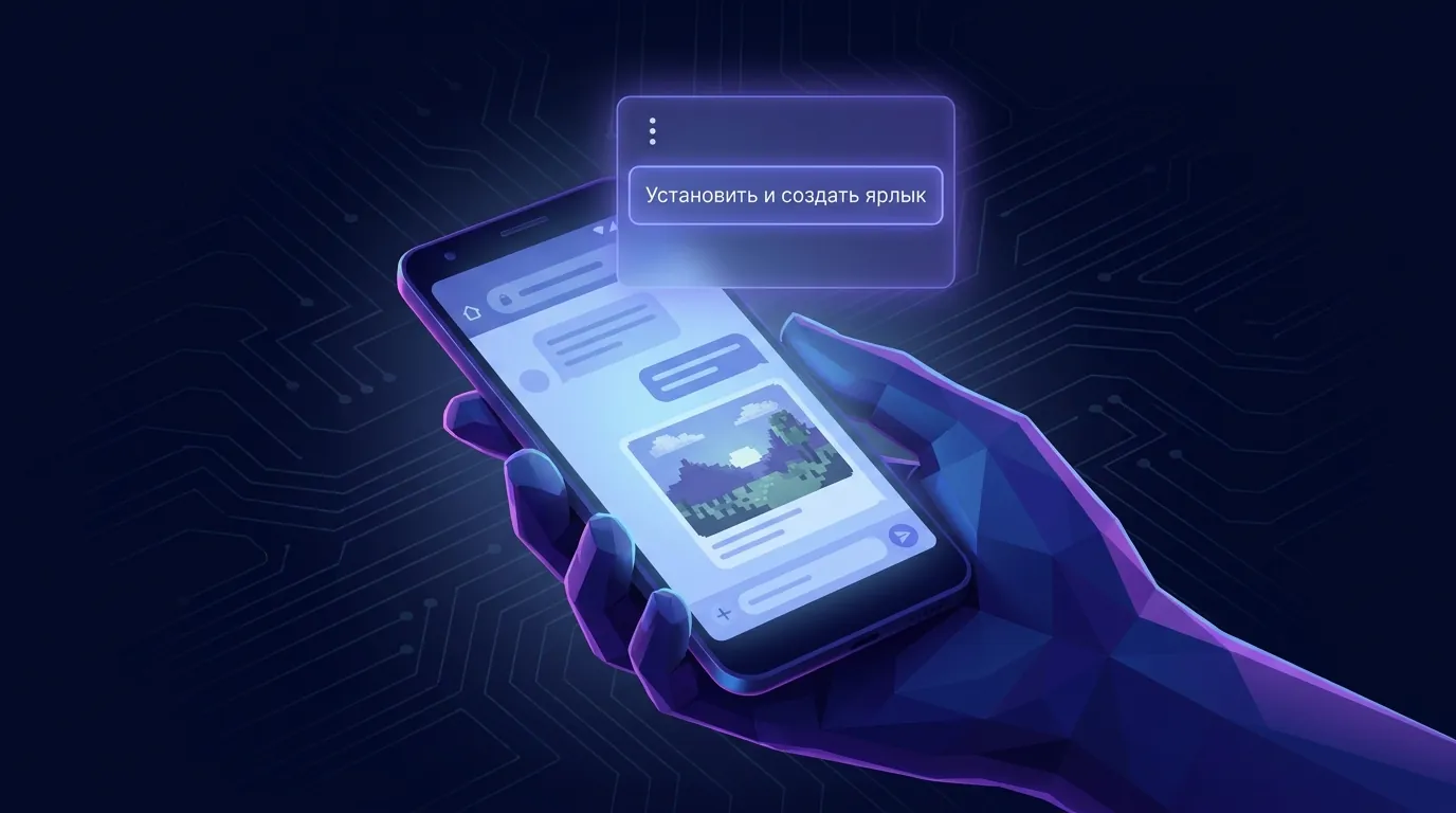 Смартфон на Android с открытой в браузере нейросетью: чат и генерация картинки на одном экране