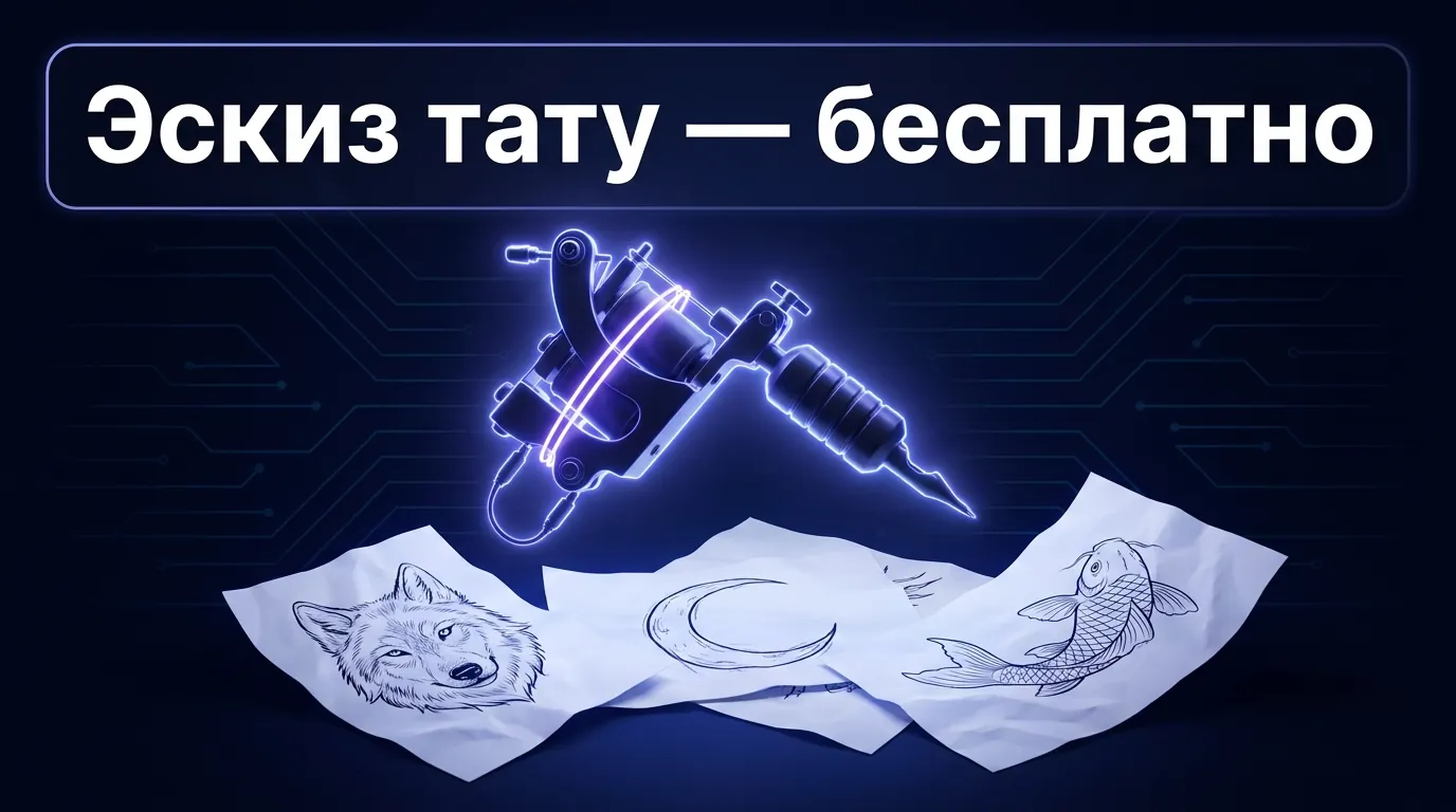 Бесплатная генерация эскиза тату нейросетью: белый фон, оплата в рублях, без VPN